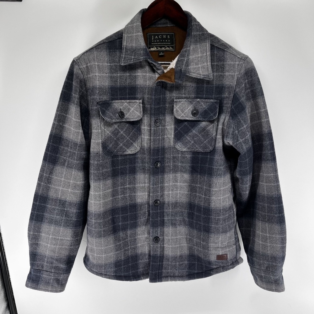 Jachs New York Men's Wool Blend Sherpa Lined Shirt Jacket Grey  Size S